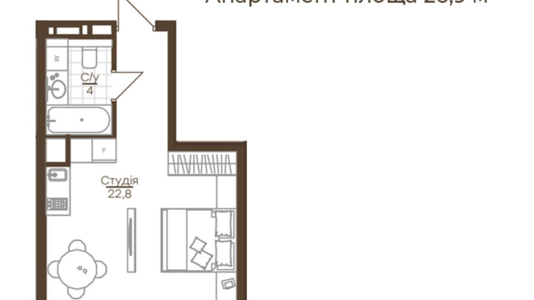 Планировка апартаментов в Апарт-готель Ahni moon resort 26.9 м², фото 649549