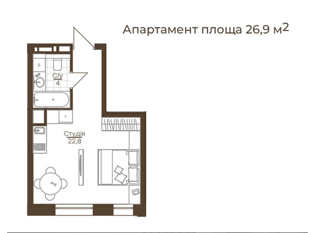 Апарт-готель Ahni moon resort: планировка 1-комнатной квартиры 26.9 м²
