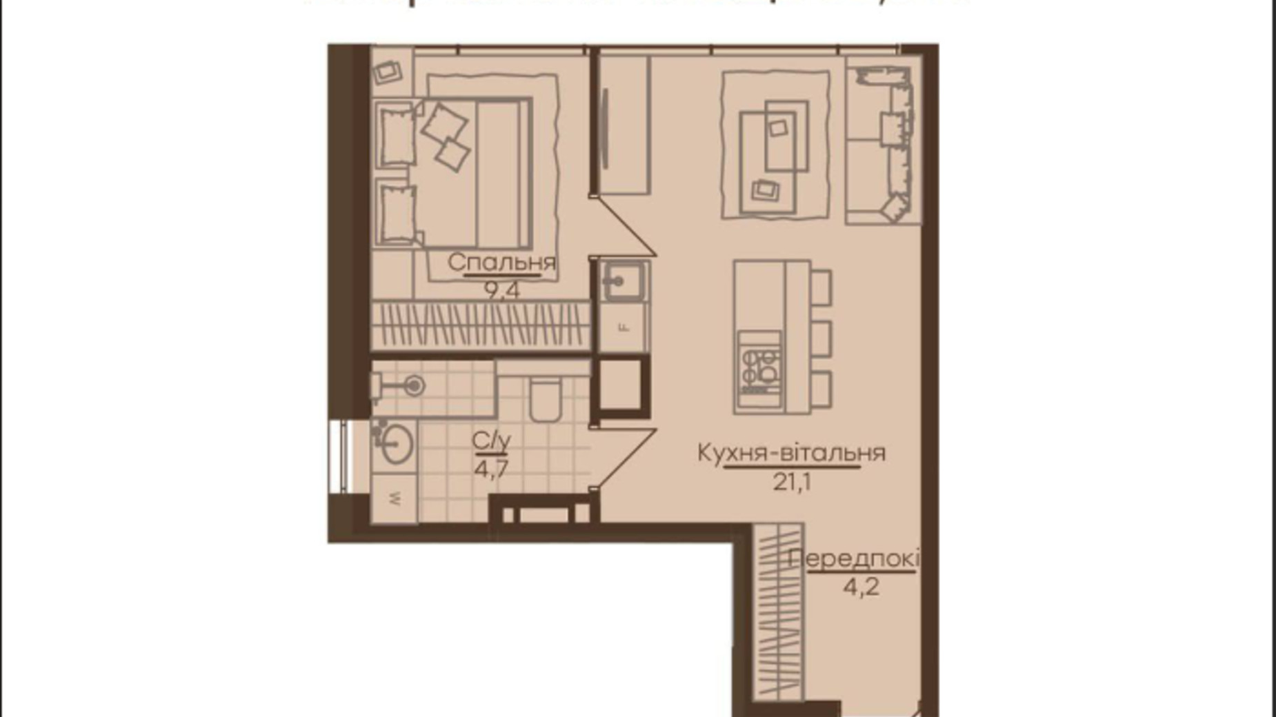 Планировка апартаментов в Апарт-готель Ahni moon resort 39.3 м², фото 649550