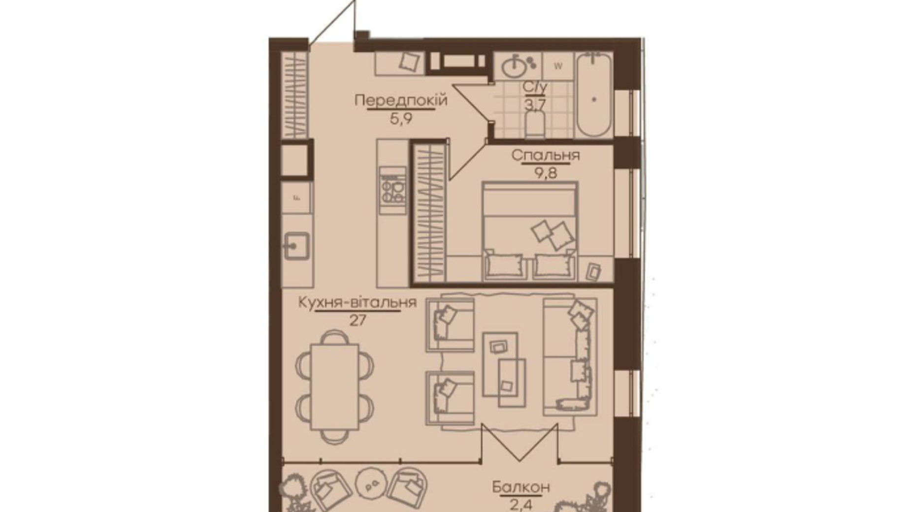 Планировка апартаментов в Апарт-готель Ahni moon resort 48.8 м², фото 649551