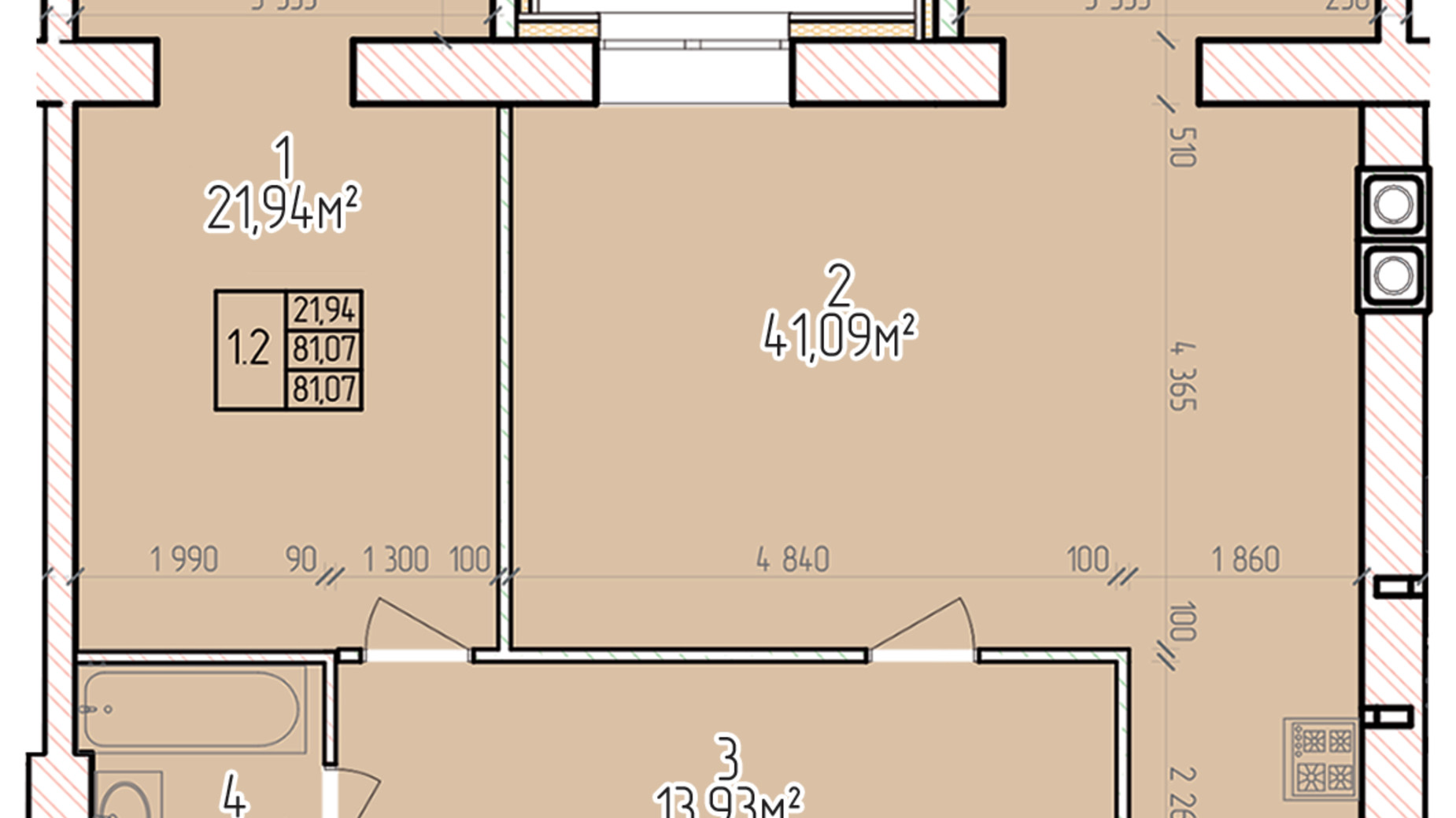 Планировка 1-комнатной квартиры в ЖК Велес 81.07 м², фото 649643