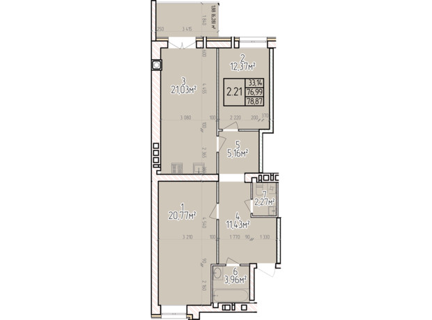 ЖК Велес: планировка 2-комнатной квартиры 78.87 м²