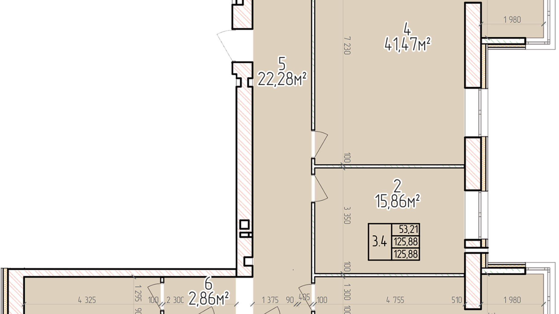 Планування 3-кімнатної квартири в ЖК Велес 125.88 м², фото 649729