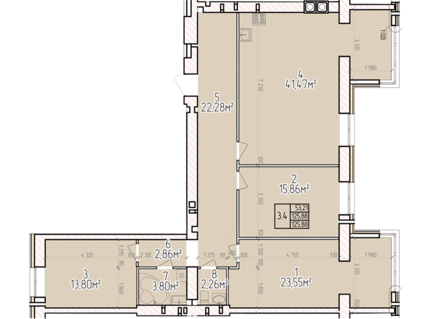 ЖК Велес: планировка 3-комнатной квартиры 125.88 м²