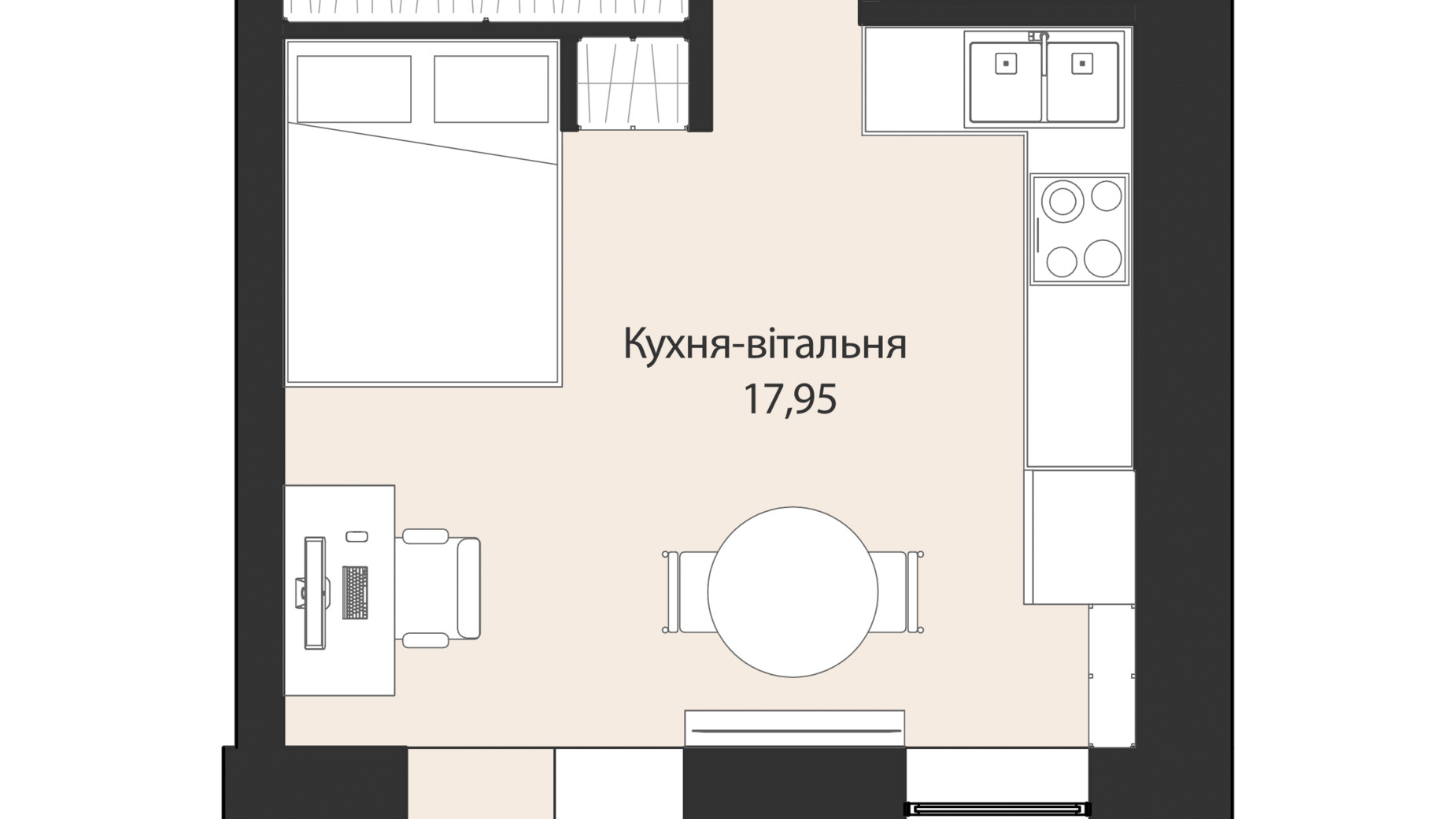 Планировка 1-комнатной квартиры в ЖК Левобережный 31 м², фото 649928