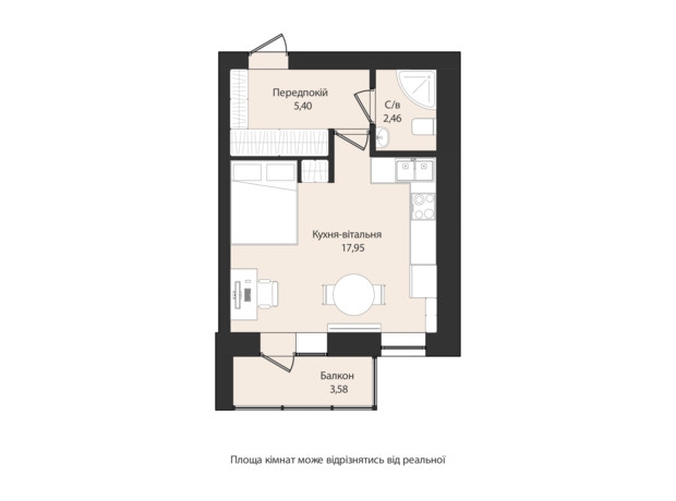 Клубный дом Левобережный: планировка 1-комнатной квартиры 31 м²