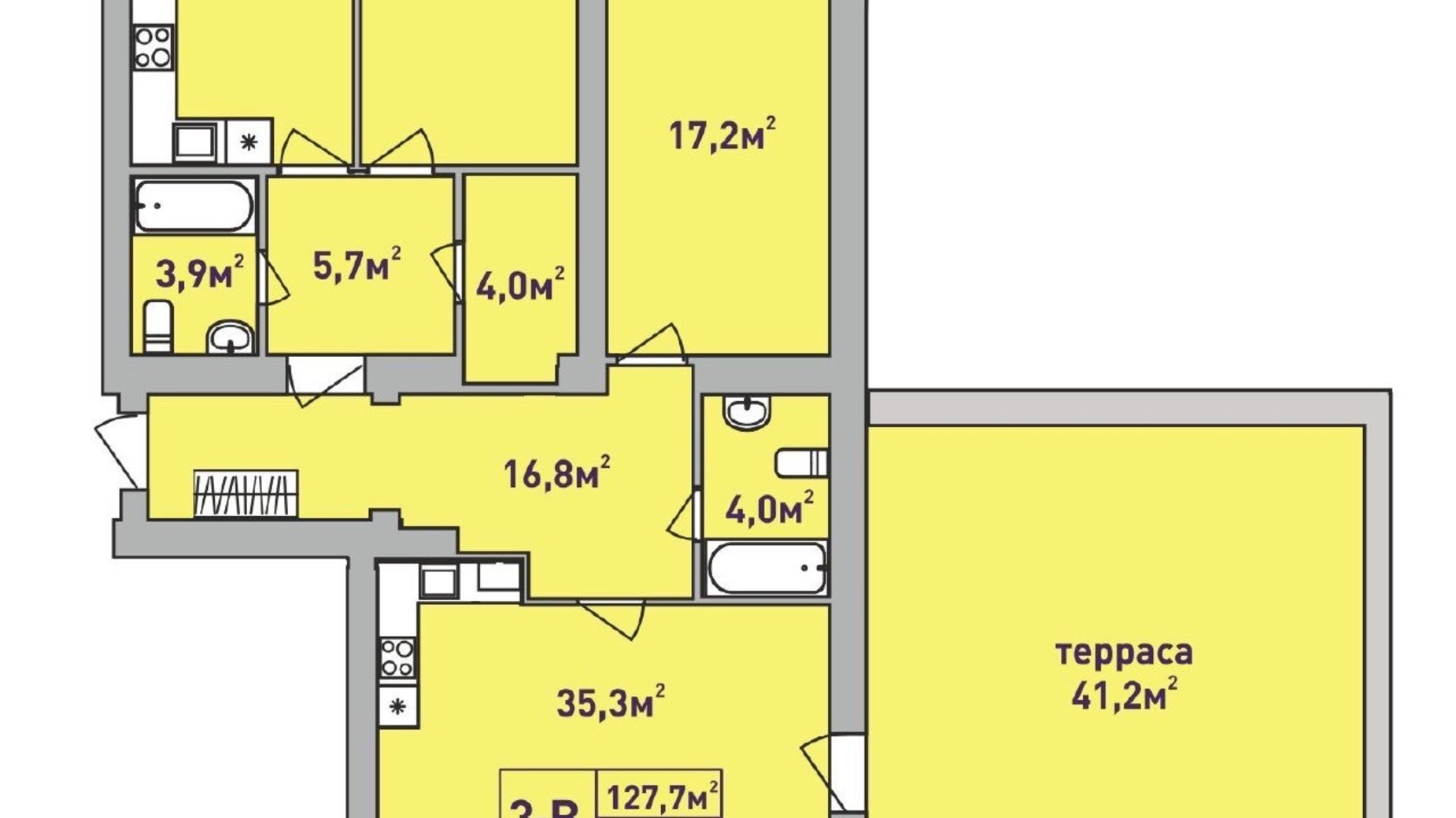 Планування 3-кімнатної квартири в ЖК Центральний Premium 125 м², фото 649965