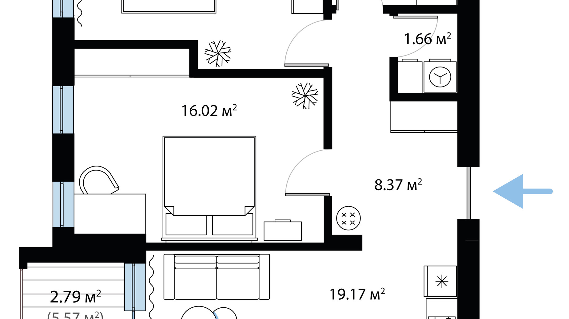 Планування 2-кімнатної квартири в ЖК Sky City 65.43 м², фото 649985