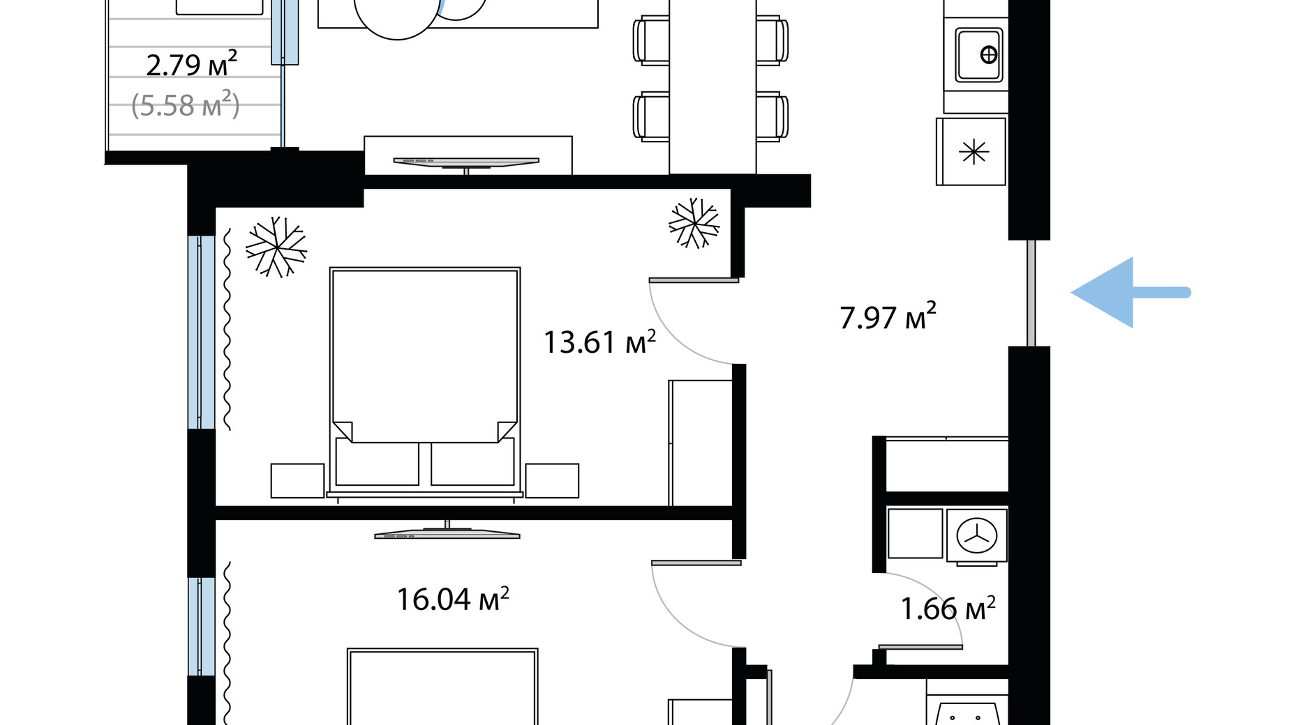 Планировка 2-комнатной квартиры в ЖК Sky City 65.89 м², фото 649995
