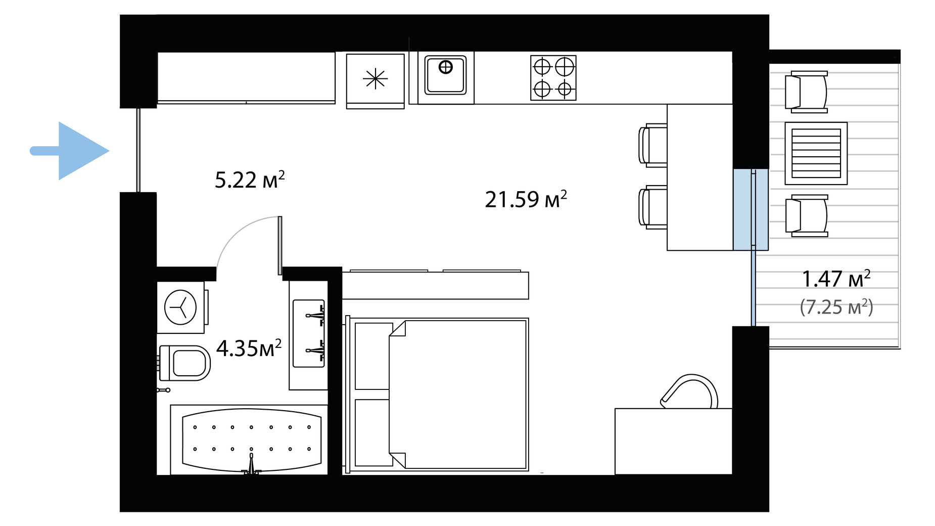 Планировка 1-комнатной квартиры в ЖК Sky City 32.63 м², фото 649996