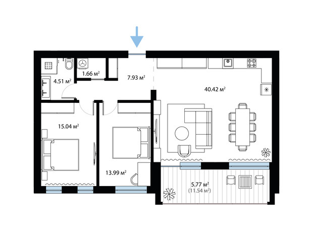 ЖК Sky City: планування 2-кімнатної квартири 89.32 м²