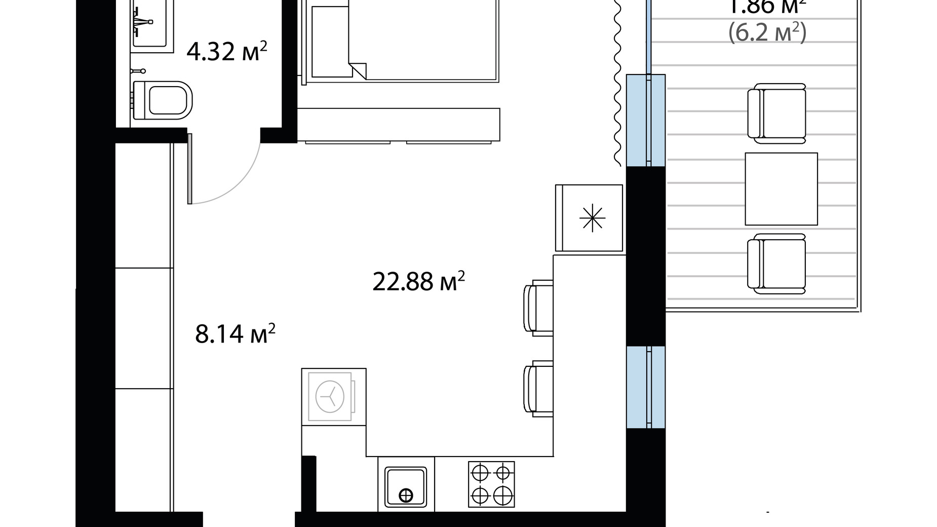 Планування 1-кімнатної квартири в ЖК Sky City 37.28 м², фото 650006