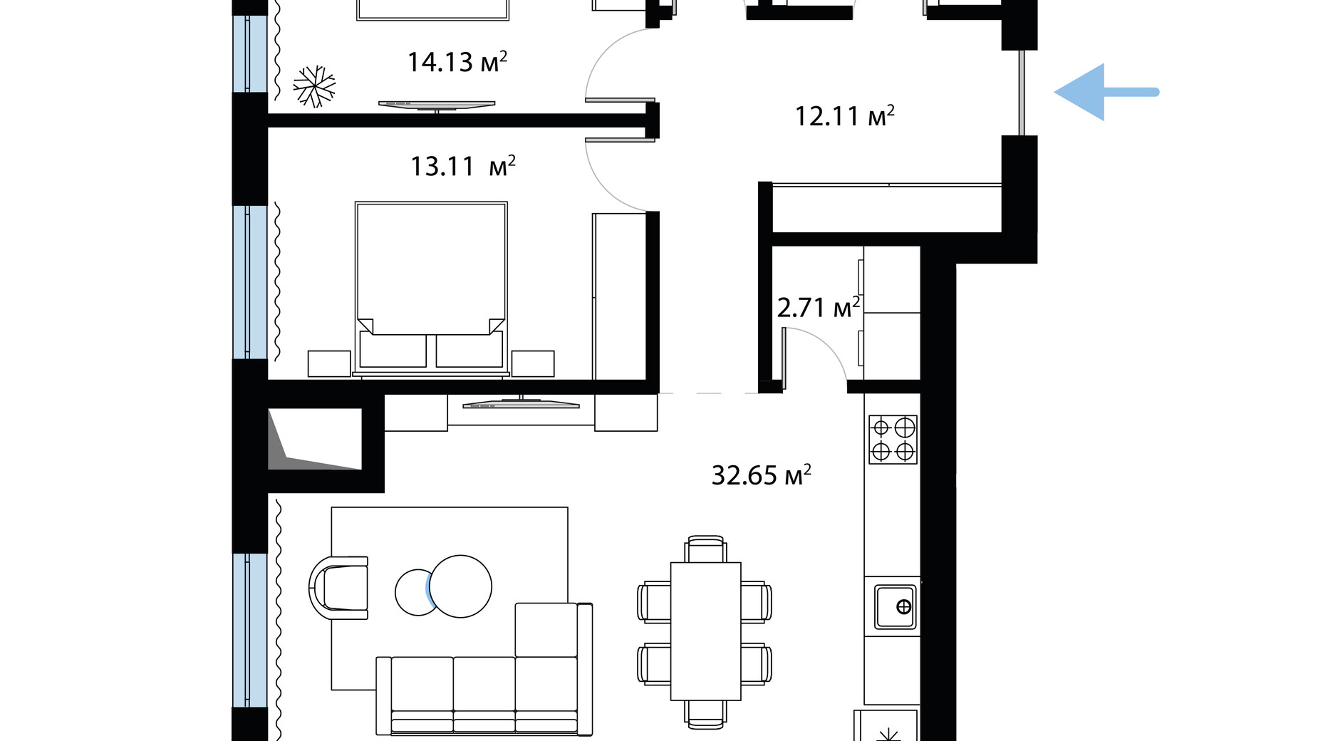 Планування 2-кімнатної квартири в ЖК Sky City 85.47 м², фото 650007