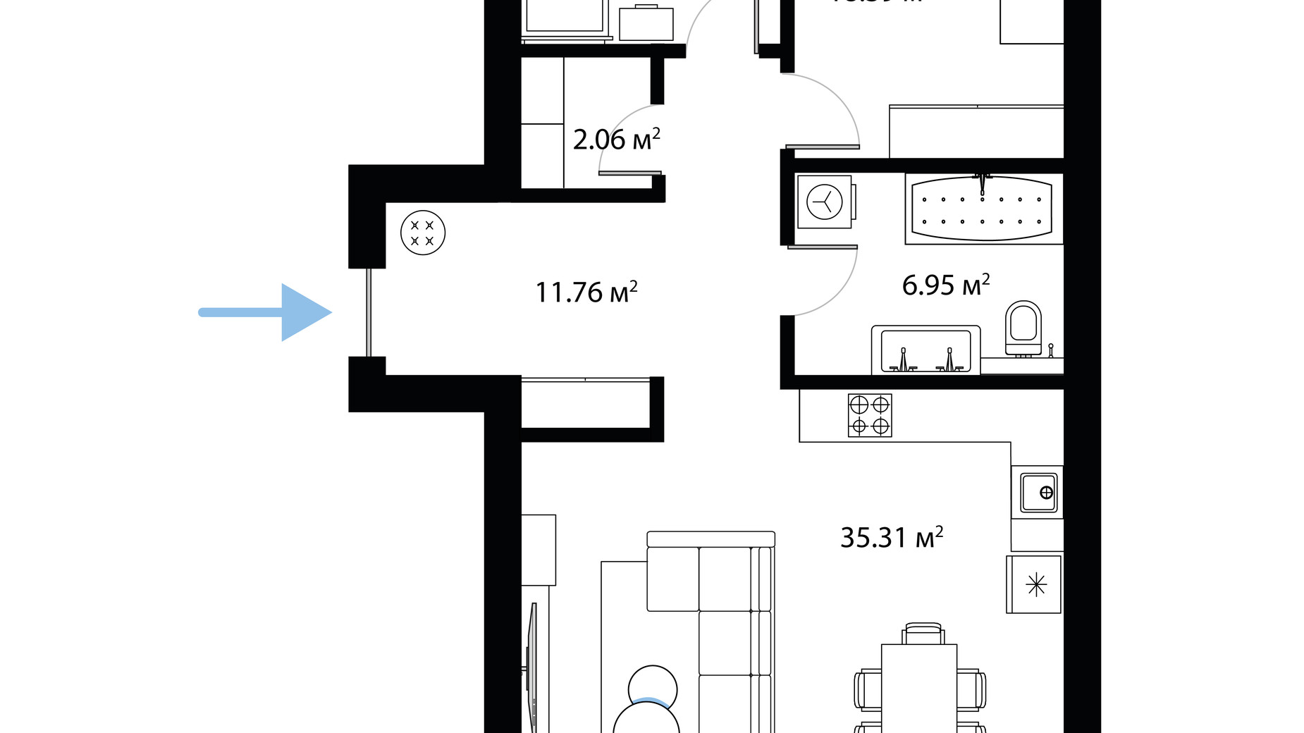 Планировка 2-комнатной квартиры в ЖК Sky City 95.26 м², фото 650016