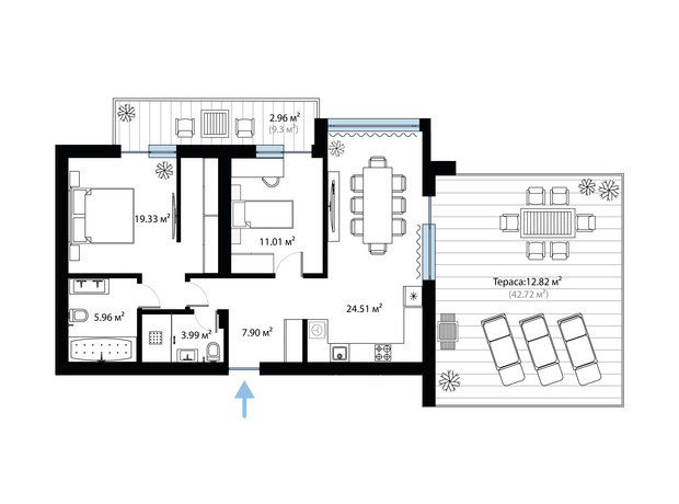 ЖК Sky City: планування 2-кімнатної квартири 88.48 м²