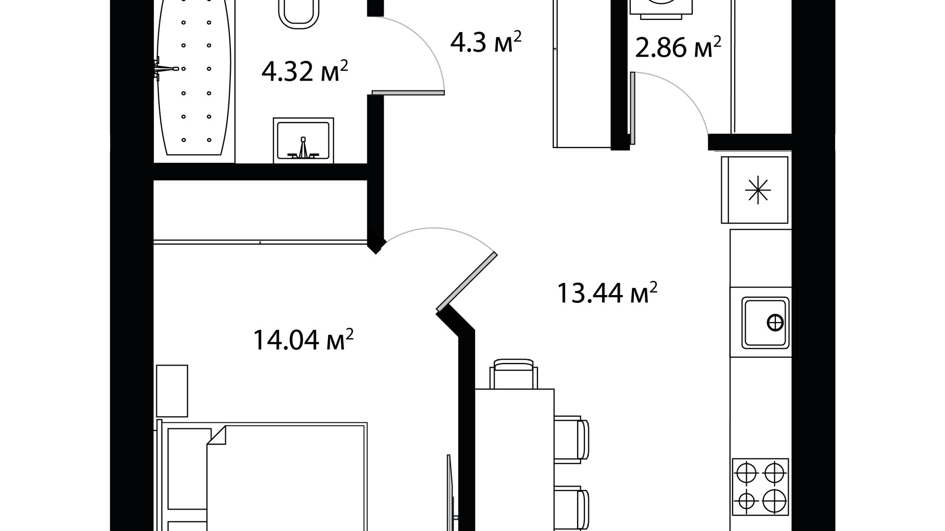 Планування 1-кімнатної квартири в ЖК Sky City 40.81 м², фото 650023