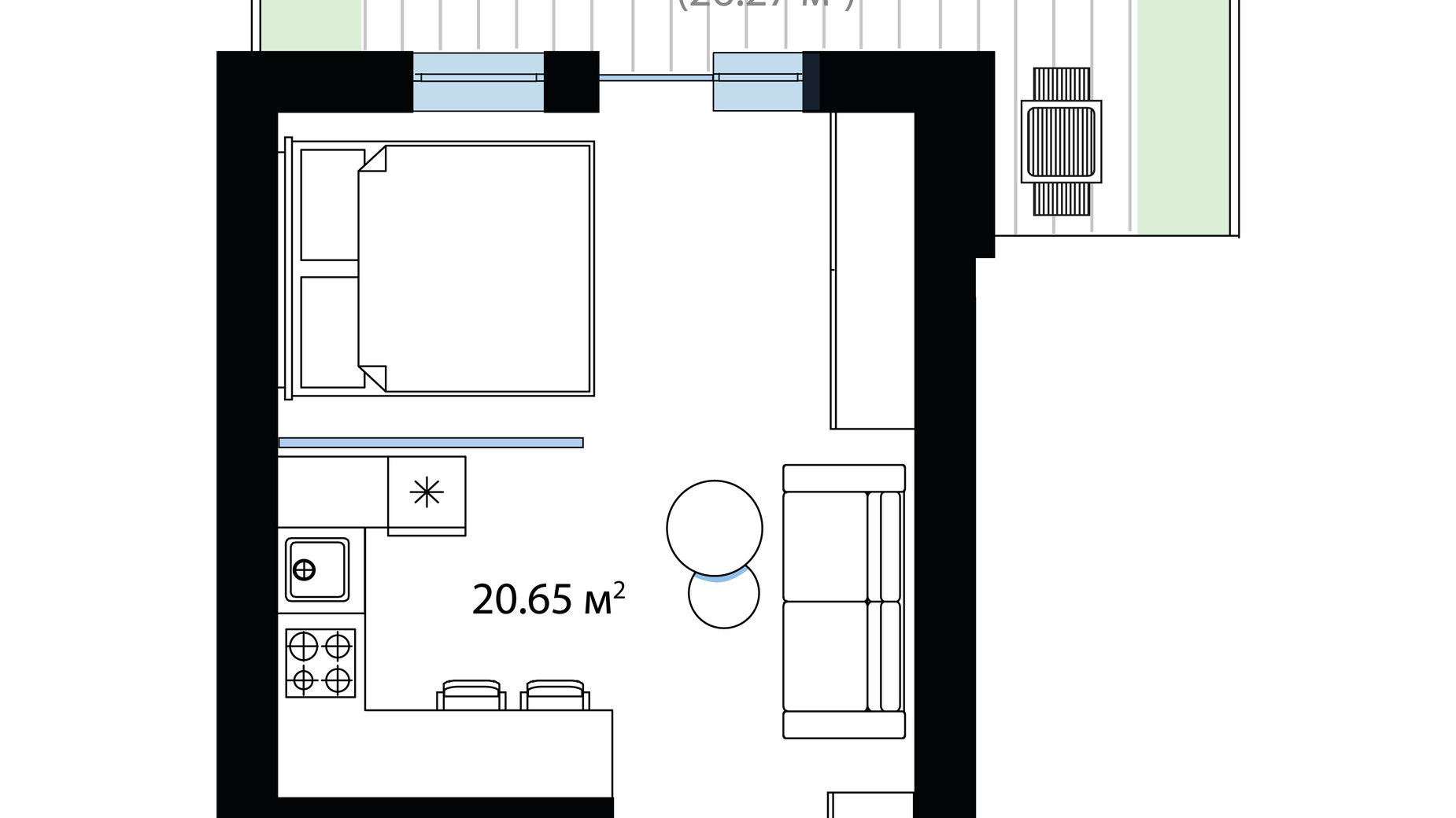 Планировка 1-комнатной квартиры в ЖК Sky City 36.81 м², фото 650025