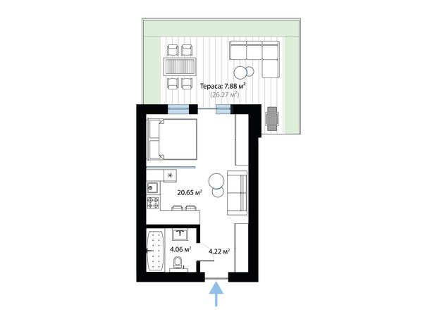 ЖК Sky City: планировка 1-комнатной квартиры 36.81 м²