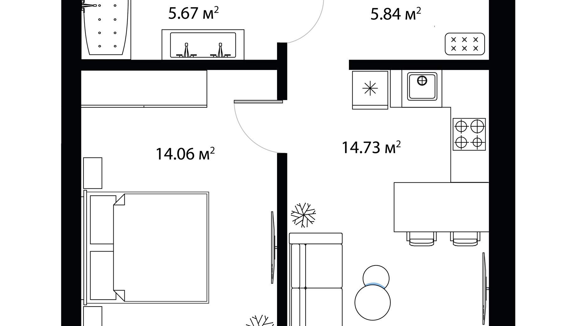 Планування 1-кімнатної квартири в ЖК Sky City 41.91 м², фото 650026