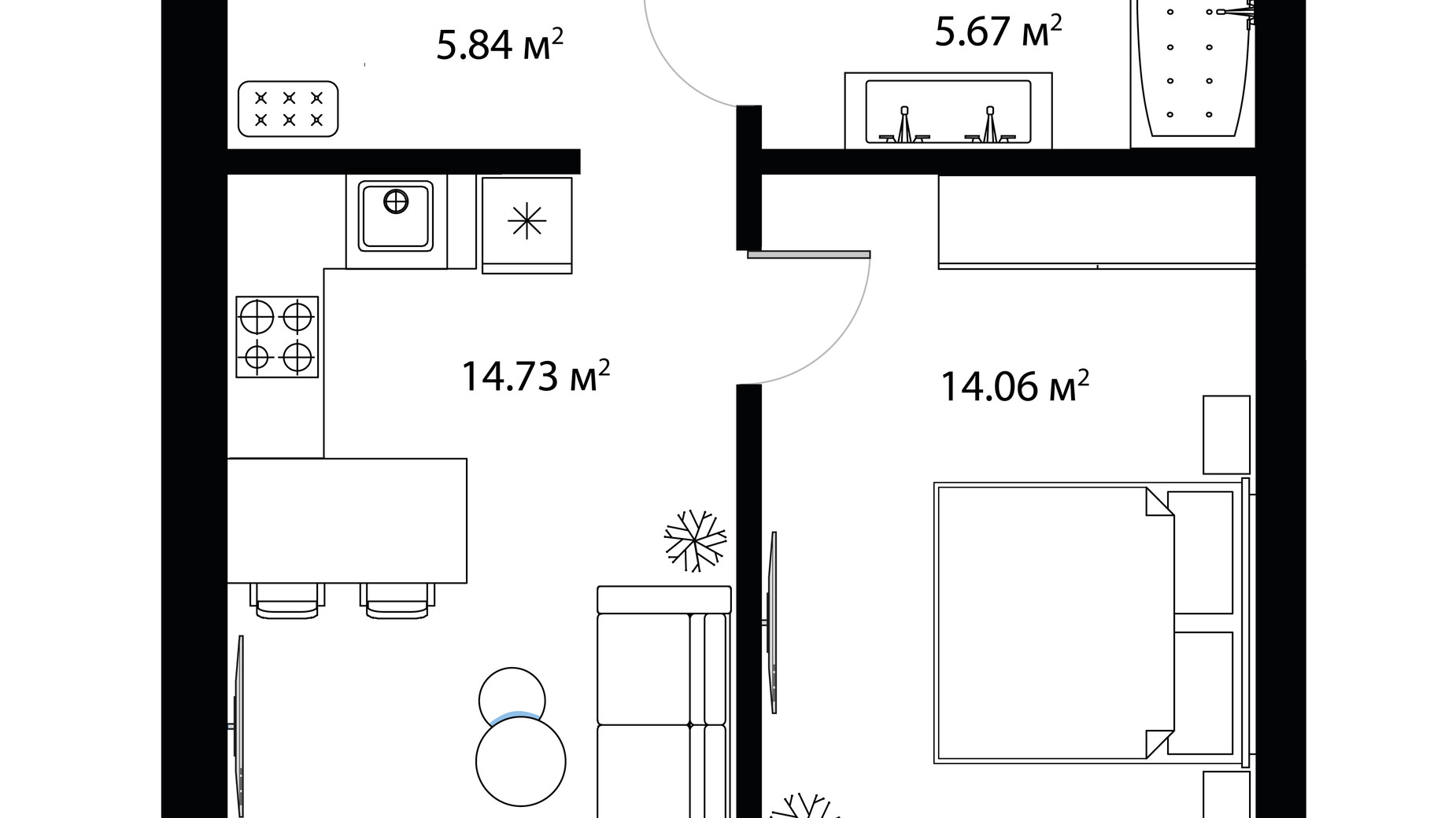 Планировка 1-комнатной квартиры в ЖК Sky City 41.91 м², фото 650033