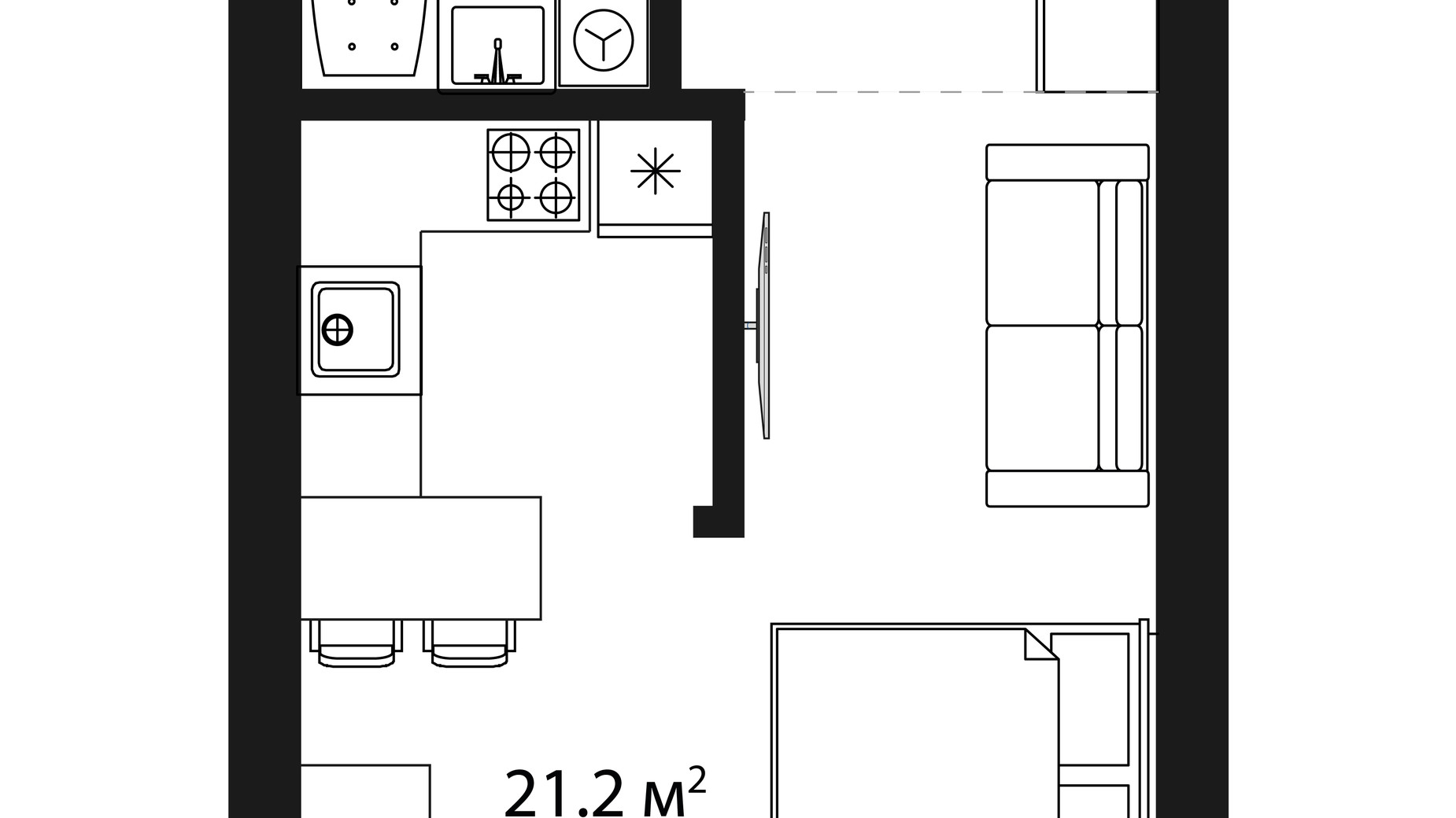 Планировка 1-комнатной квартиры в ЖК Sky Towers 29.5 м², фото 650042