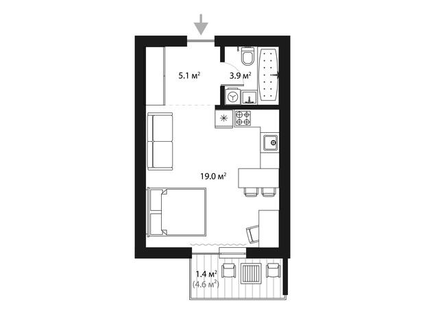 ЖК Sky Towers: планування 1-кімнатної квартири 29.4 м²