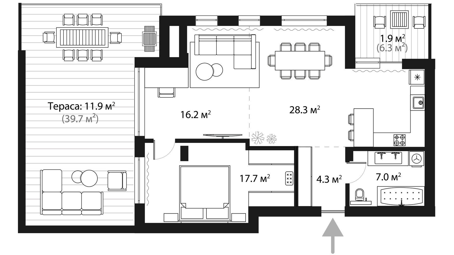 Планировка 1-комнатной квартиры в ЖК Sky Towers 87.3 м², фото 650046