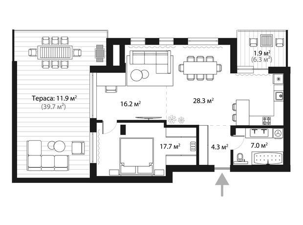 ЖК Sky Towers: планировка 1-комнатной квартиры 87.3 м²