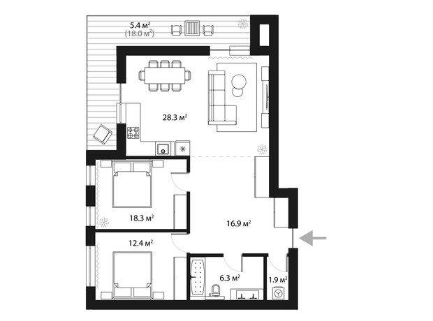 ЖК Sky Towers: планування 2-кімнатної квартири 89.5 м²