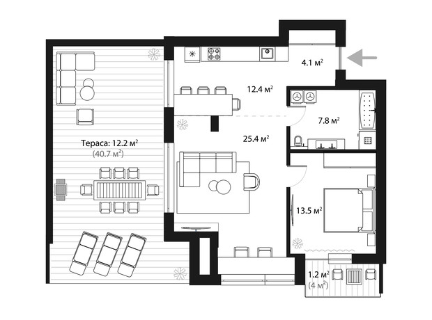 ЖК Sky Towers: планировка 1-комнатной квартиры 76.6 м²