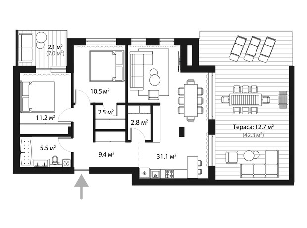 ЖК Sky Towers: планування 2-кімнатної квартири 87.8 м²