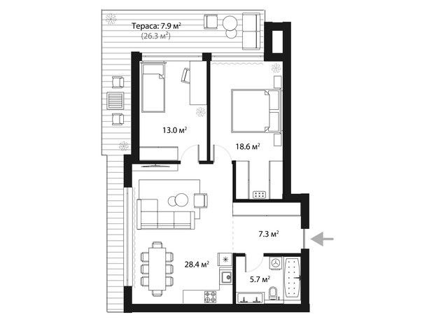 ЖК Sky Towers: планировка 2-комнатной квартиры 80.9 м²