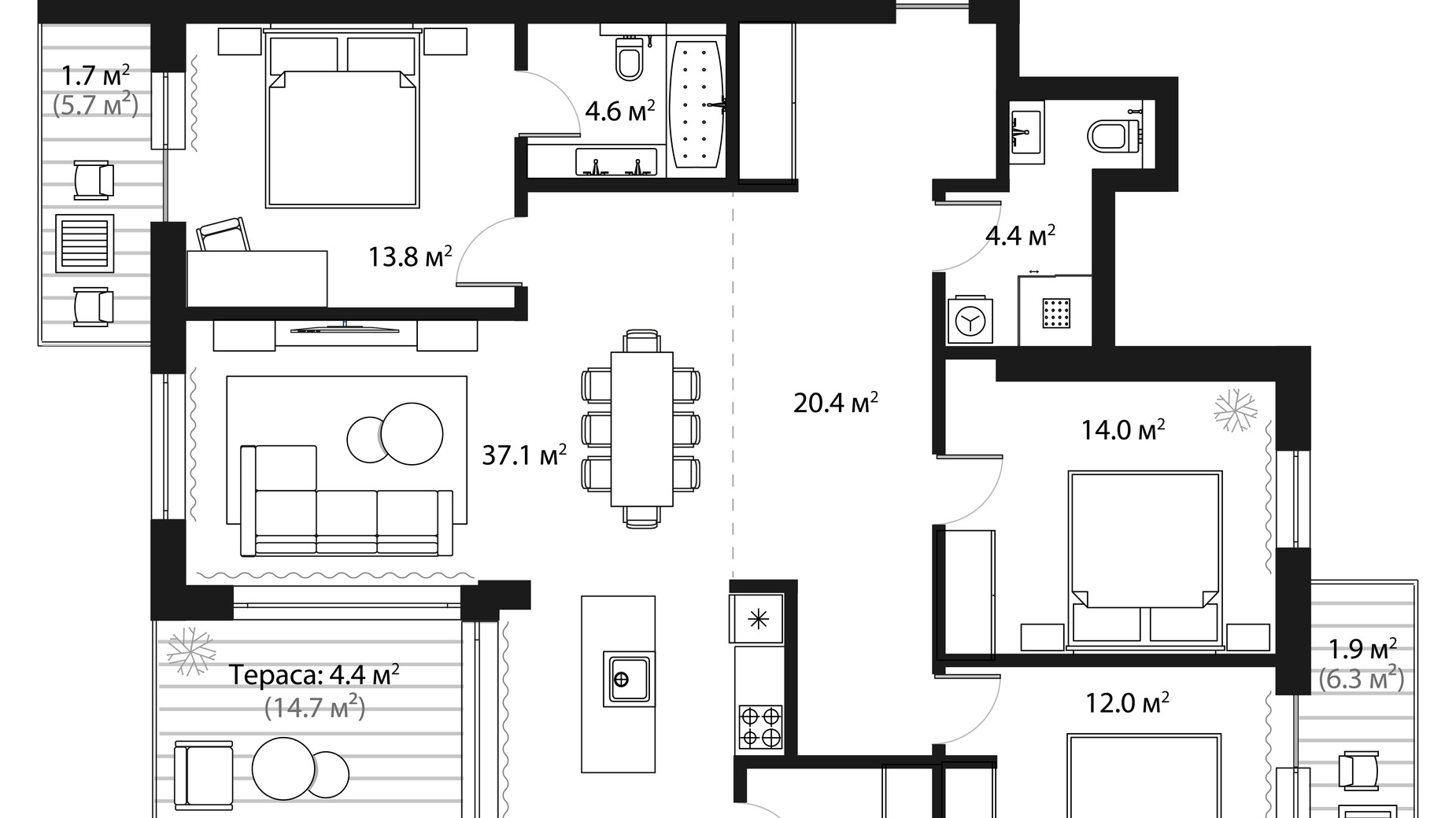 Планування 3-кімнатної квартири в ЖК Sky Towers 118.5 м², фото 650055