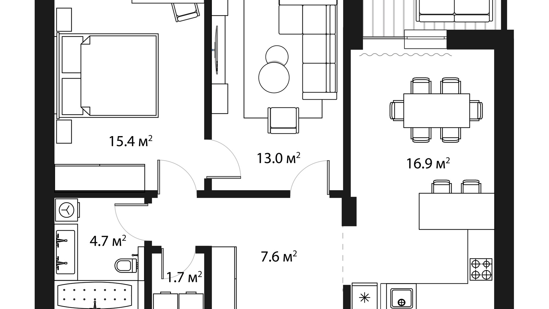 Планировка 2-комнатной квартиры в ЖК Sky Towers 61.4 м², фото 650056