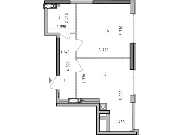 ЖК Оптимісто: планировка 1-комнатной квартиры 36.26 м²
