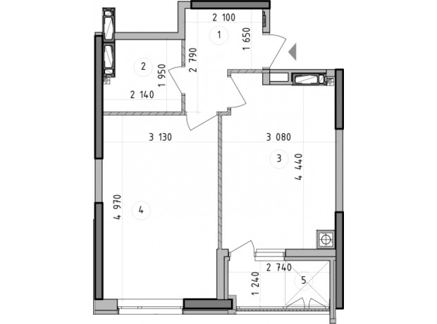 ЖК Оптимісто: планировка 1-комнатной квартиры 40.96 м²