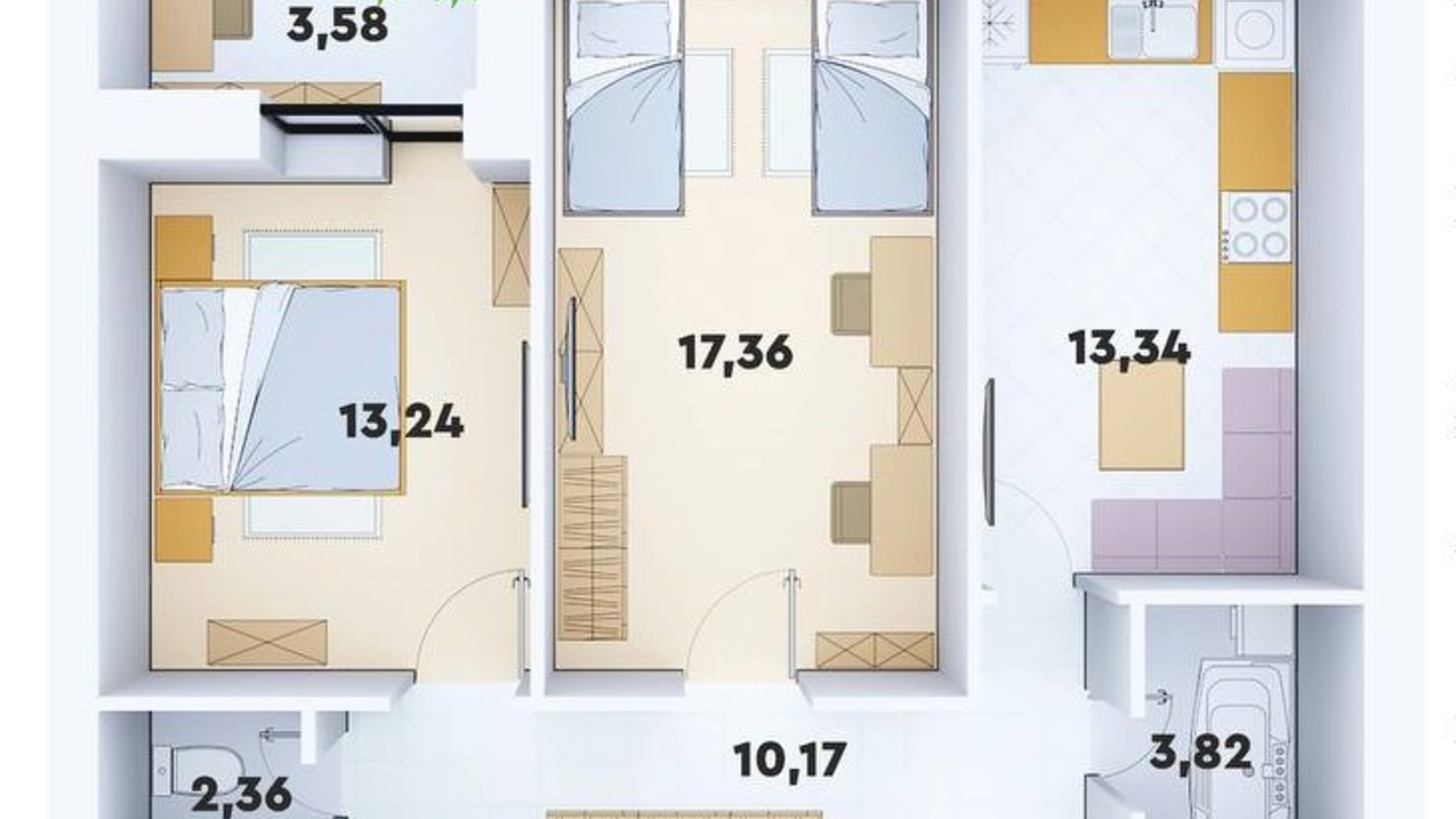 Планировка 2-комнатной квартиры в ЖК Супернова 63.87 м², фото 650236