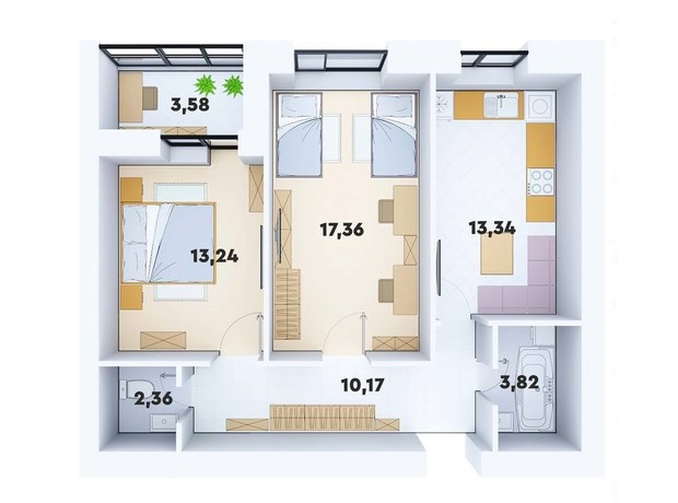 ЖК Супернова: планировка 2-комнатной квартиры 63.87 м²