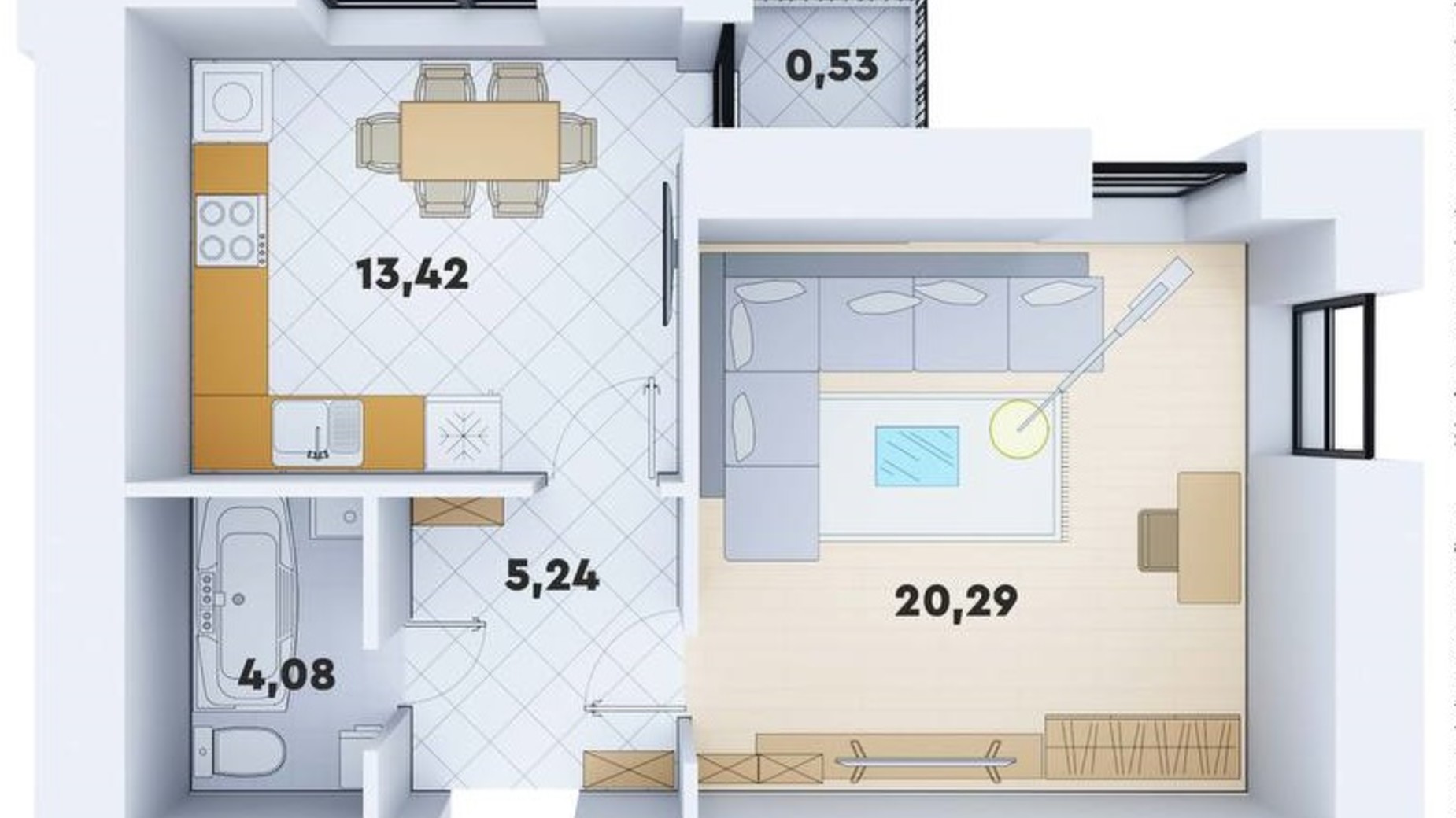 Планировка 1-комнатной квартиры в ЖК Супернова 45.64 м², фото 650237