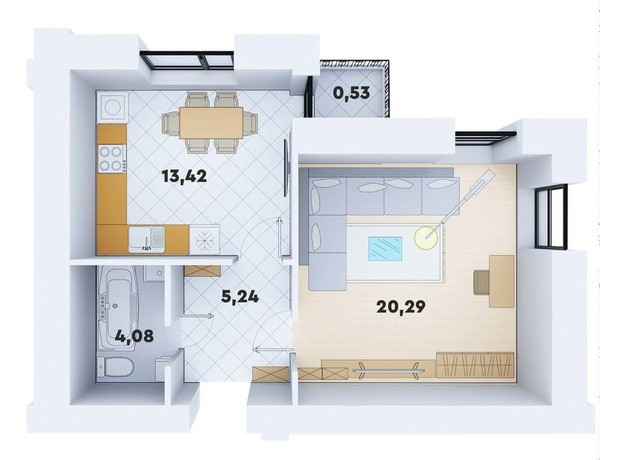 ЖК Супернова: планування 1-кімнатної квартири 45.64 м²