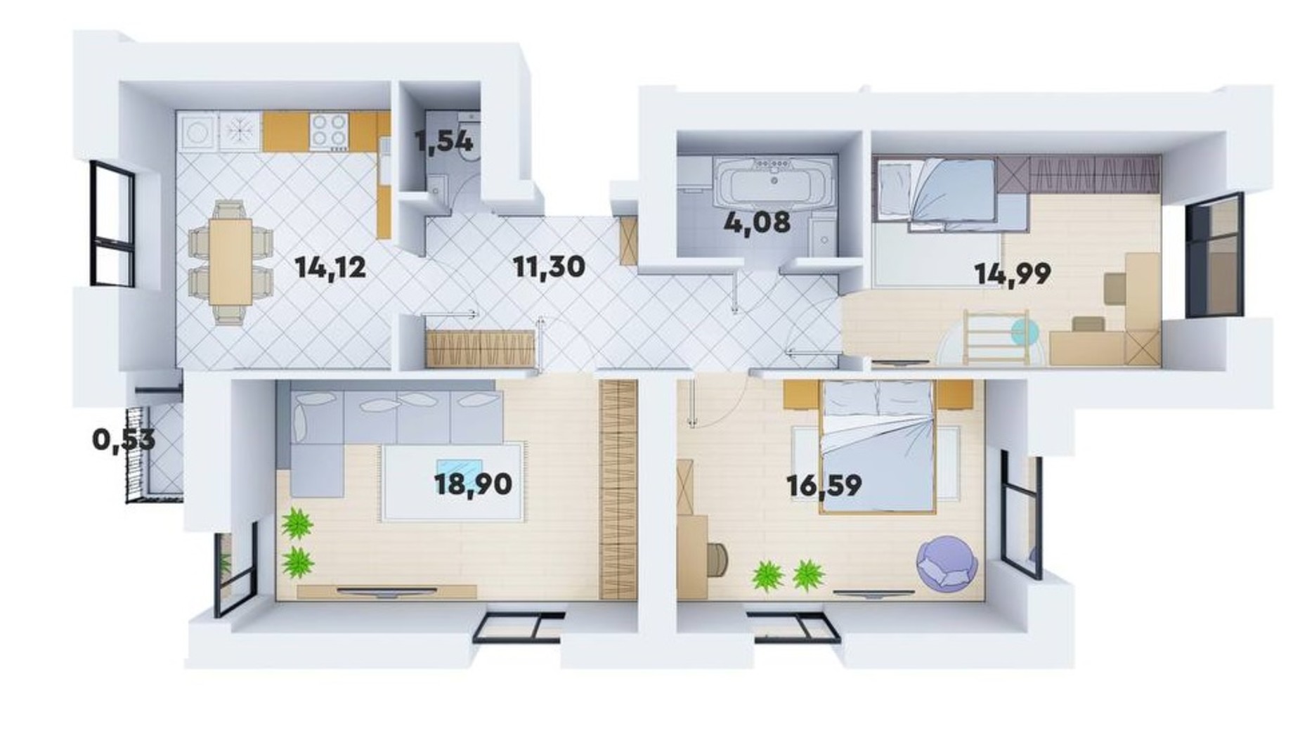 Планировка 3-комнатной квартиры в ЖК Супернова 82.05 м², фото 650238