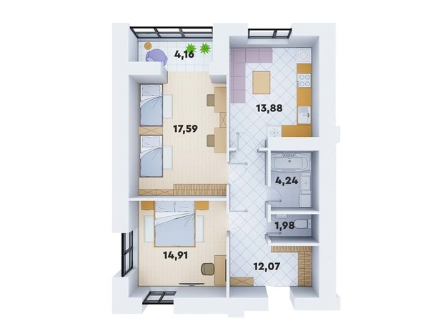 ЖК Супернова: планировка 2-комнатной квартиры 68.83 м²