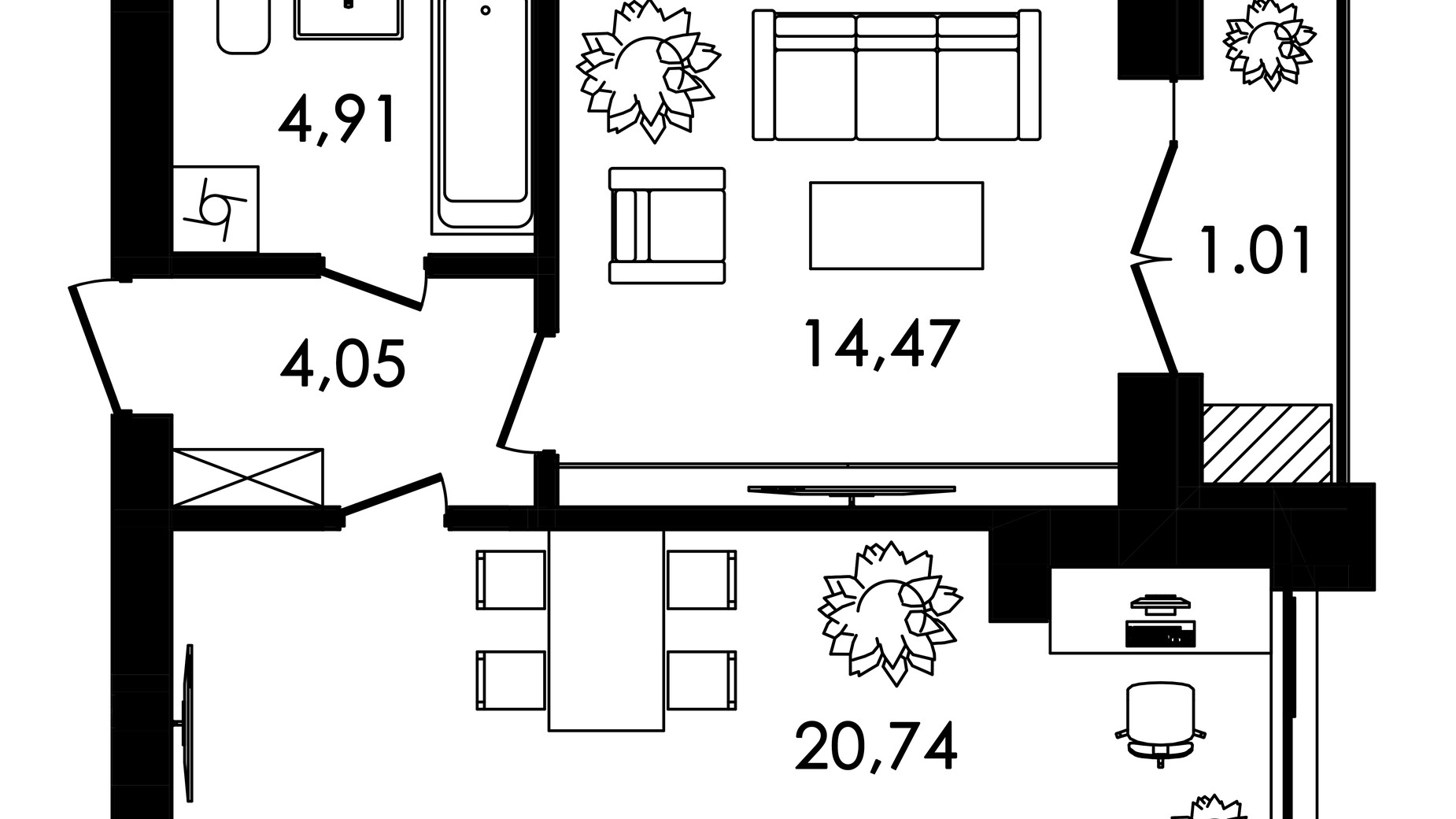 Планування 1-кімнатної квартири в ЖК Нова Будова-2 45.18 м², фото 650288