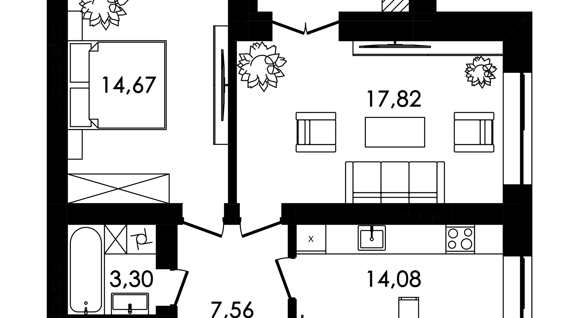 Планування 2-кімнатної квартири в ЖК Нова Будова-2 59.85 м², фото 650290