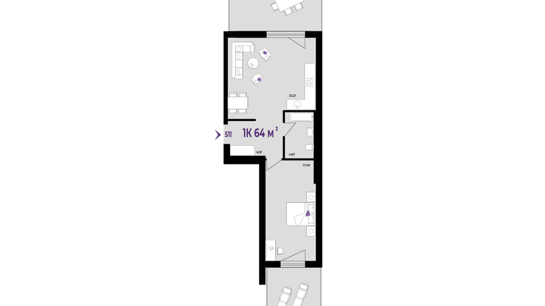 Планування 1-кімнатної квартири в ЖК Wawel 64 м², фото 650370