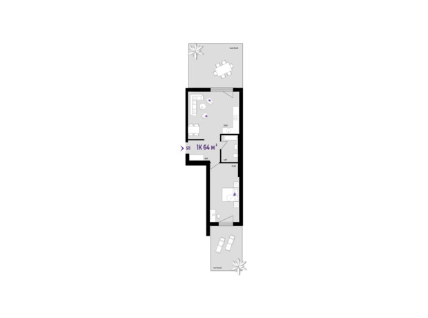 ЖК Wawel: планировка 1-комнатной квартиры 64 м²