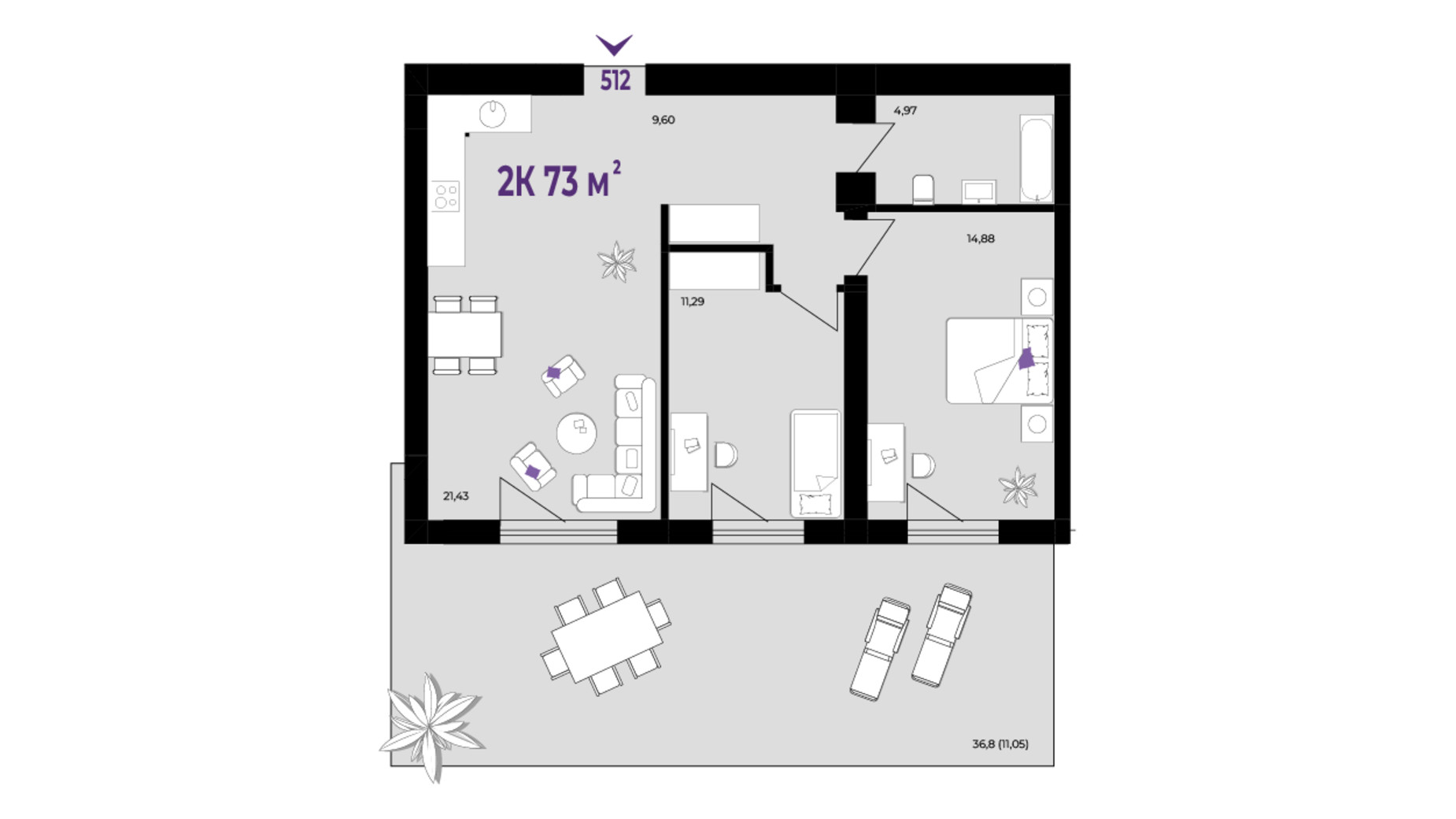 Планировка 2-комнатной квартиры в ЖК Wawel 73 м², фото 650376