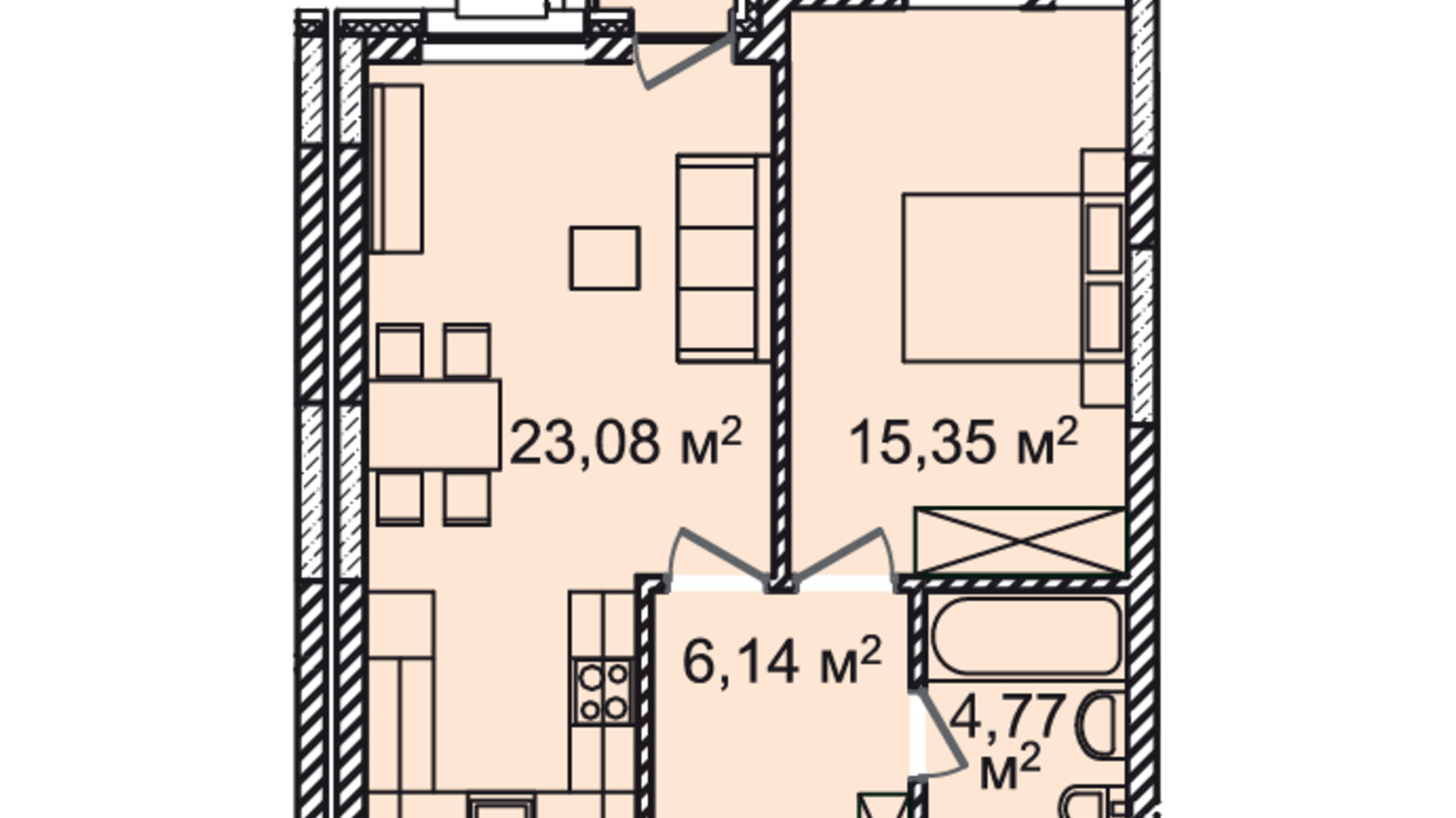 Планування 1-кімнатної квартири в ЖК Montreal House 51.53 м², фото 650468