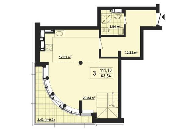 ЖК Парковый Город: планировка 3-комнатной квартиры 111.1 м²