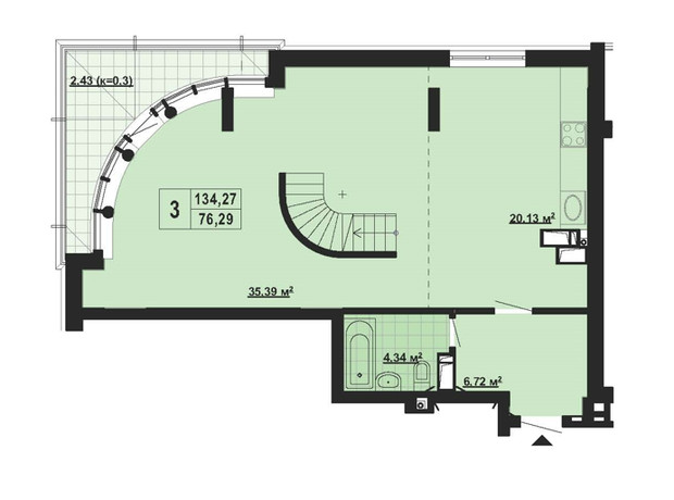 ЖК Парковый Город: планировка 3-комнатной квартиры 134.27 м²